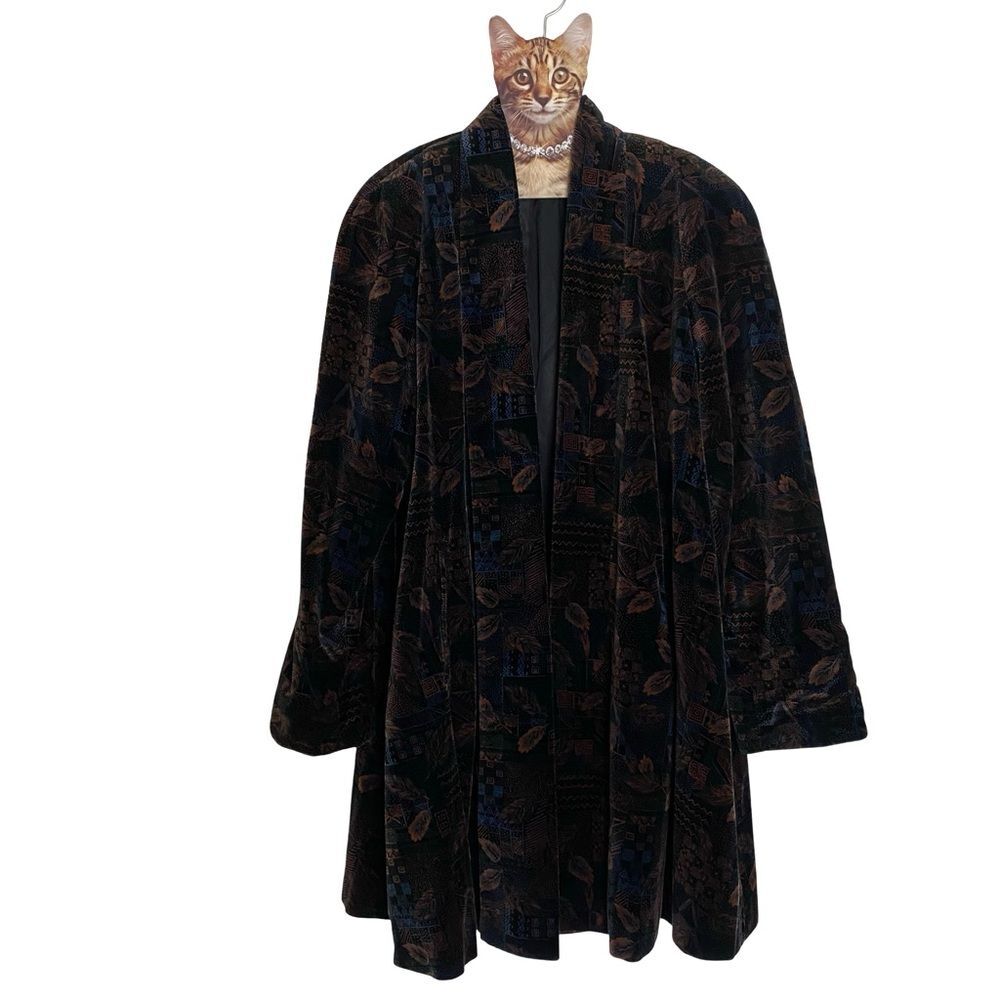 Vintage 80s J.L. deBall Portrait Velvet Mixed Pattern Coat Size Small - Picture 1 of 5